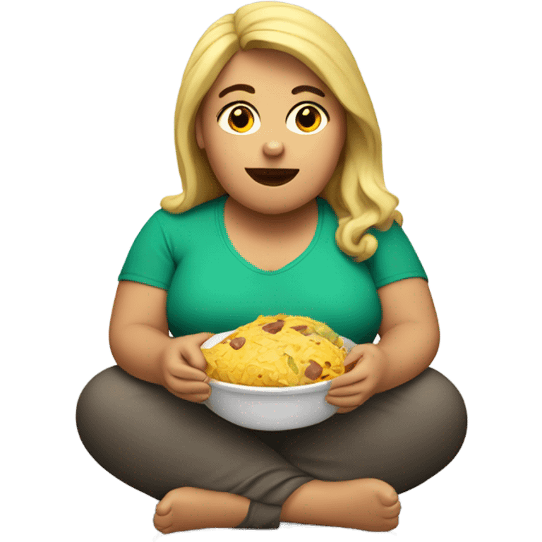 Slightly fat mexican woman eating with Blond hair  emoji