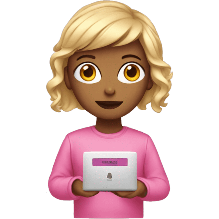 Girl wear pink coding with pink computer  emoji