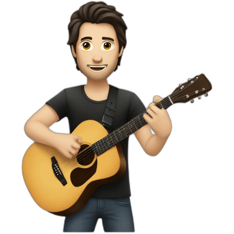 A caucasian guy with dark hair playing guitar and singing in concert emoji