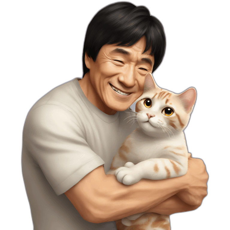 jackie chan hugging a cat emoji