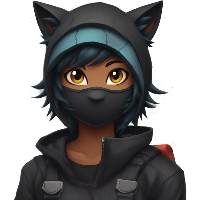 Edgy tomboy Shy Anthro Ninja boyish cool pretty dark black Litten-Pokémon-cat-fursona-animal techwear emoji