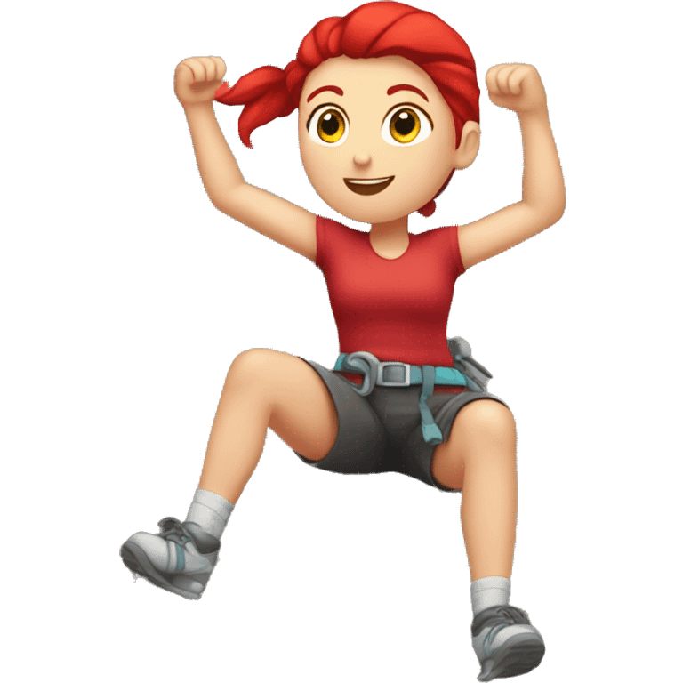 White girl with red ponytail climbing rock wall emoji