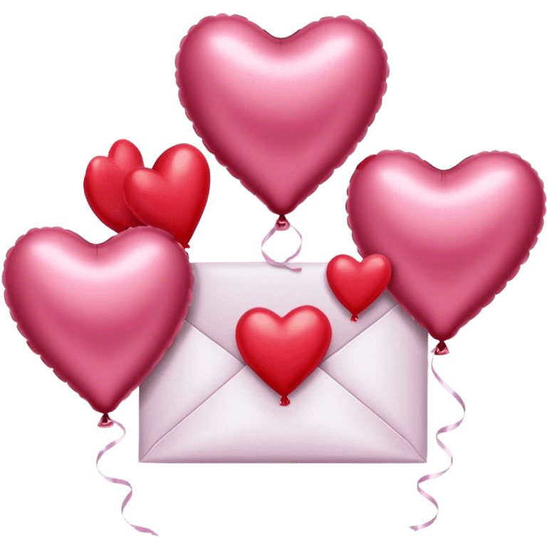 maroon love letter, three metallic pink heart-shaped balloons and red kisses  emoji