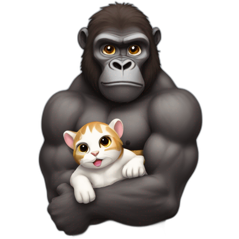 Buff Gorilla holding a cute cat emoji