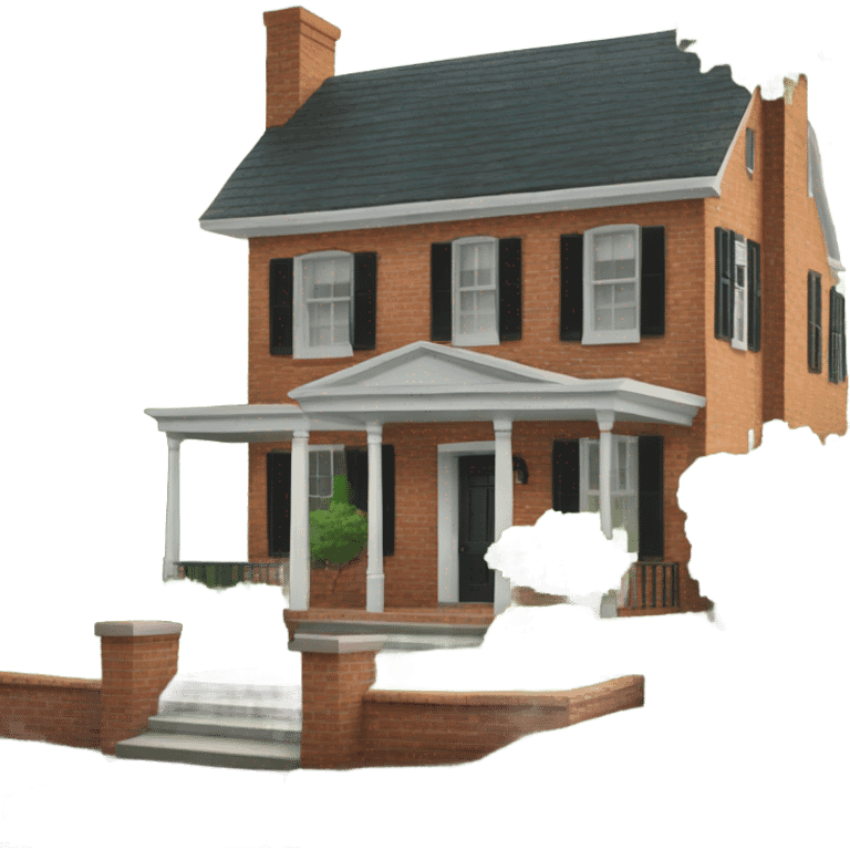 Brick colonial house with front porch green bushes emoji