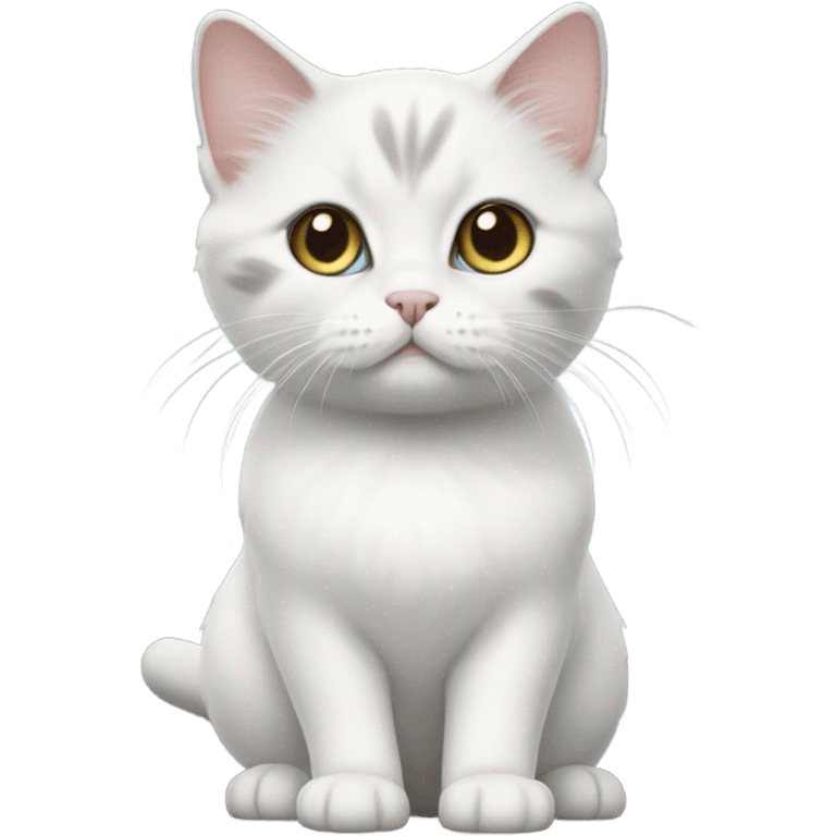 White munchkin cat standing with grey triangle of fur on head  emoji