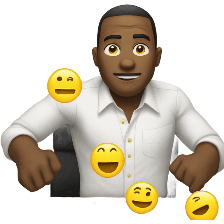 yellow skin man typing on keyboard wearing white button down shirt front view emoji