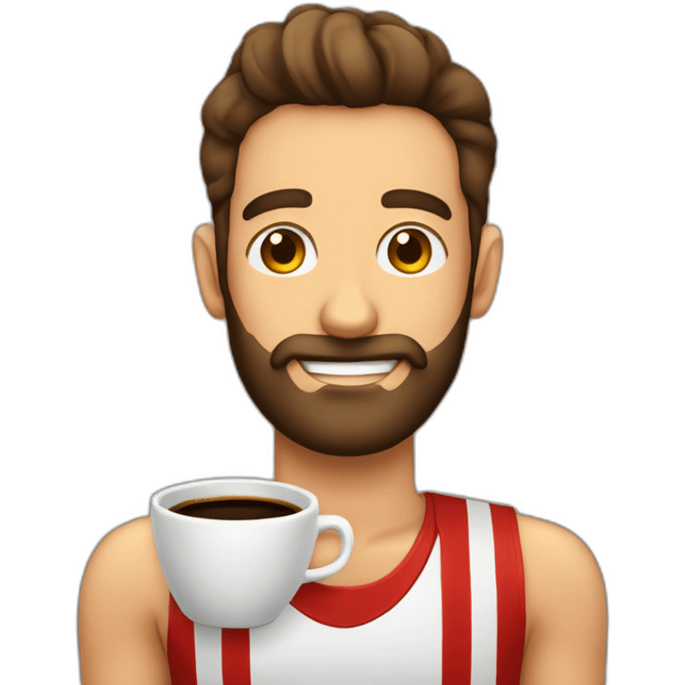 homem com barba de regata segurando um café emoji