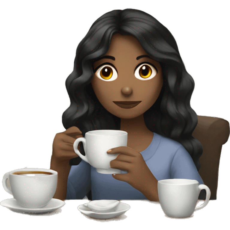 Girl with dark hair drinking tea emoji