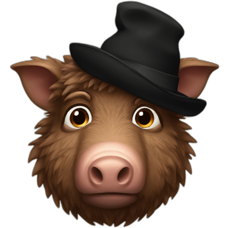 Sad brown boar with black winter hat emoji