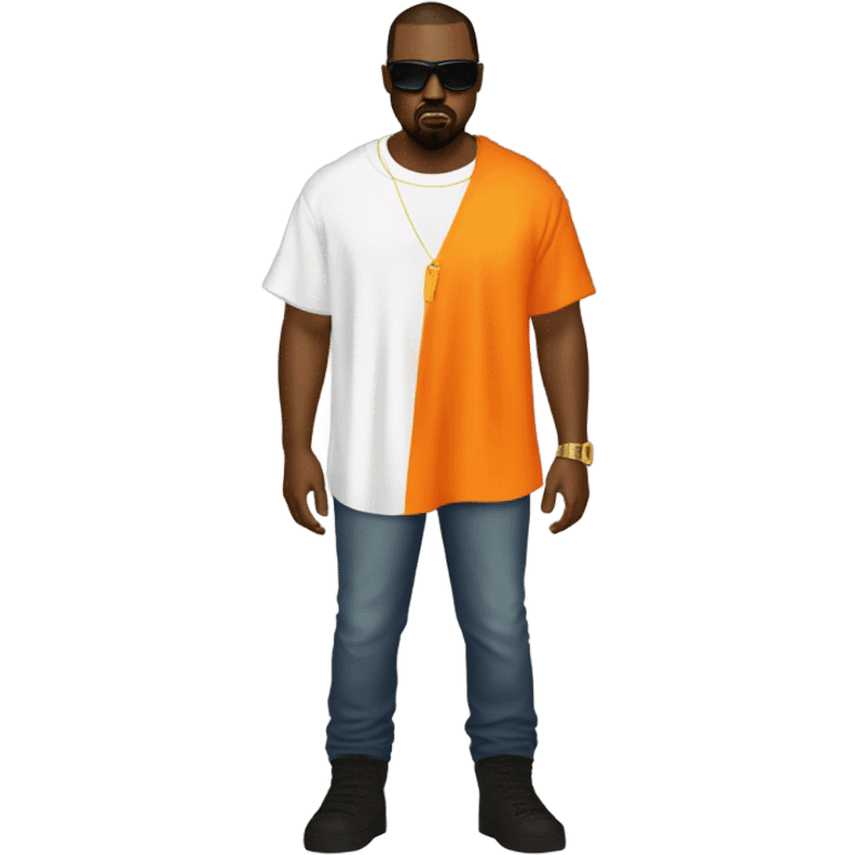 Kanye West vestido con una camiseta que tenga un zorro y que sea naranja emoji