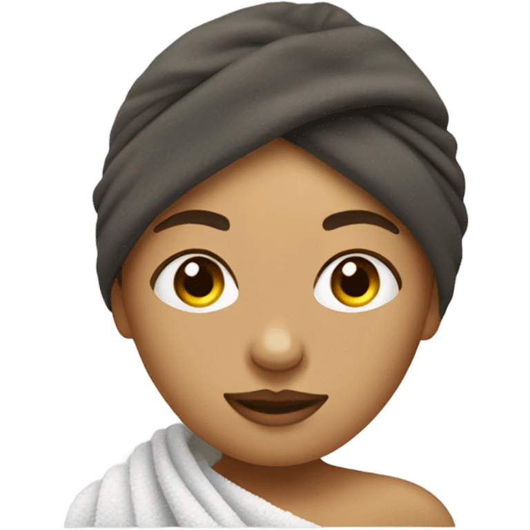 Girl wearing towel and eye patches in face emoji