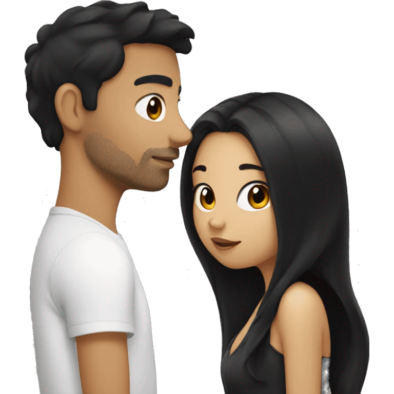 girl with Black hair  and brunette guy kissing emoji