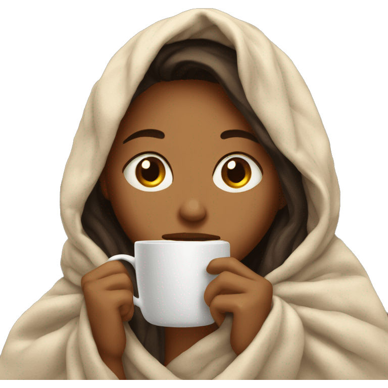 girl inside a blanket sipping coffee eyes closed emoji