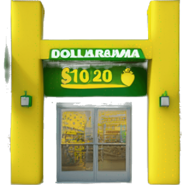 “Exterior of a Dollarama store with the bright green facade, bold yellow Dollarama sign, large front windows, and entrance doors, capturing the look of a budget-friendly retail store.” emoji