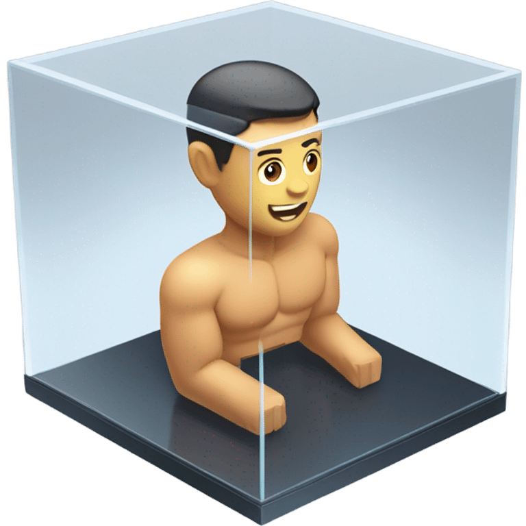 male abs inside a glass cube on a stand isometric view emoji