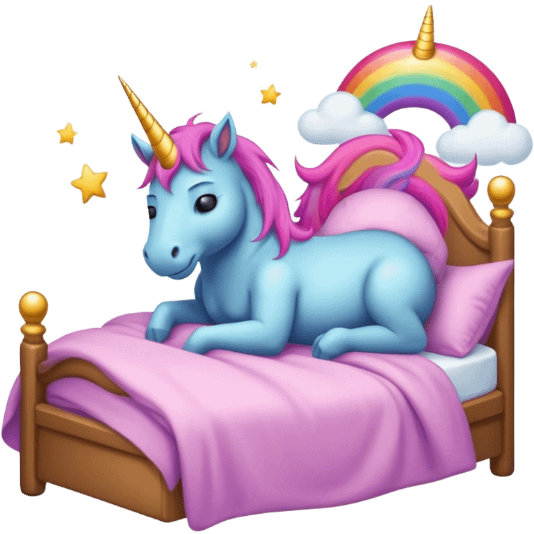 A troll sleeping in bed dreaming about unicorns  emoji