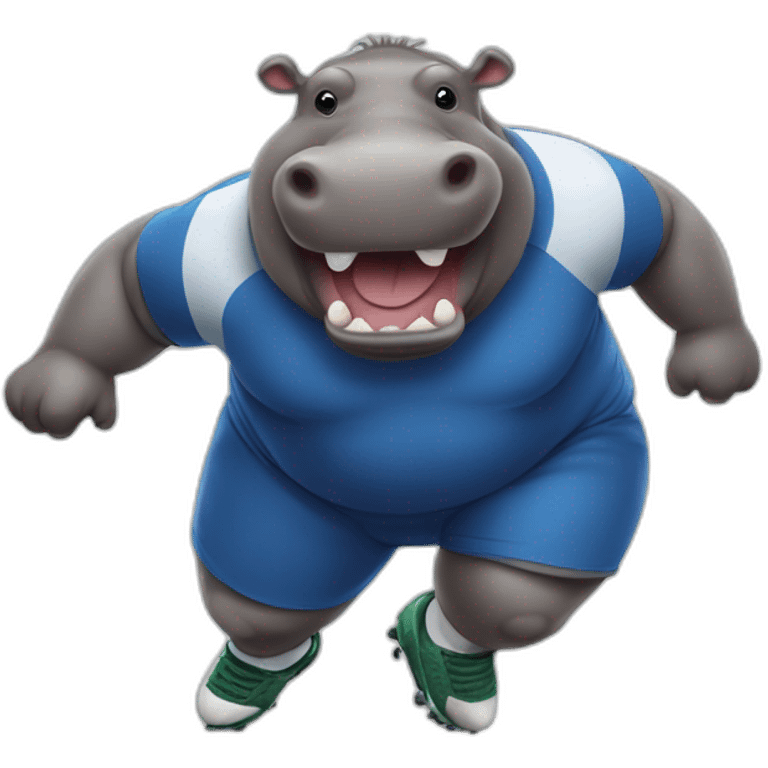 fat hippo as  human soccer player running and kicking emoji