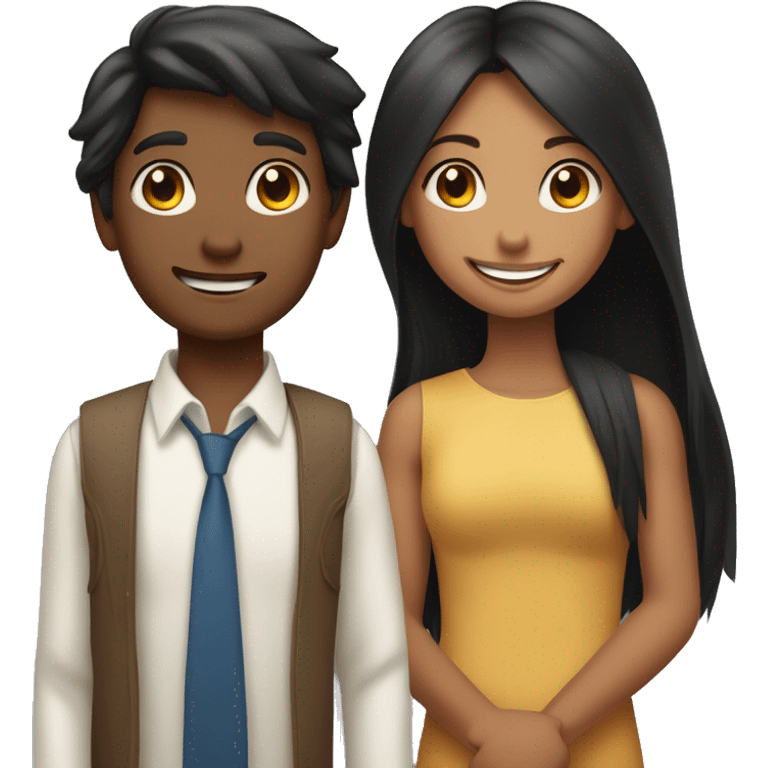 An emoji of a loving brother and sister, the sister being short with long straight hair, and the brother tall with black hair styled upward, broad shoulders, and both smiling warmly emoji