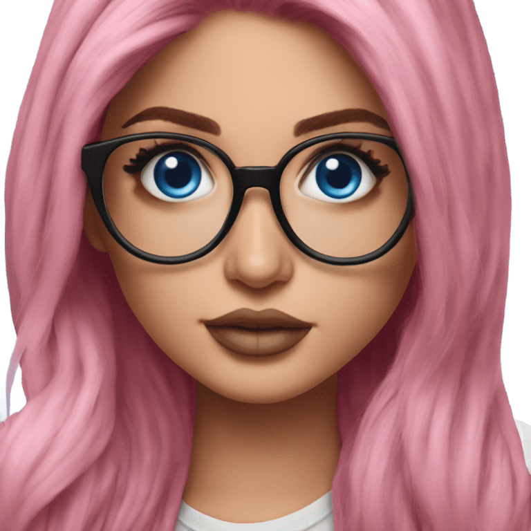 Hyper Realistic kylie jenner pink hair blue eyes and glasses  emoji