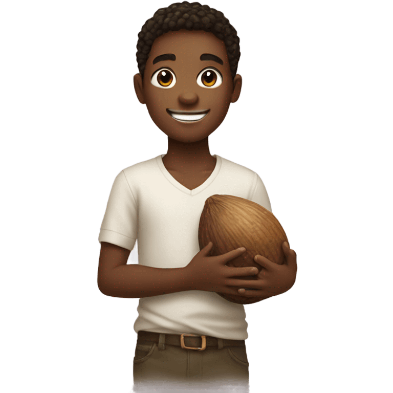 smiling boy holding coconut under arm emoji