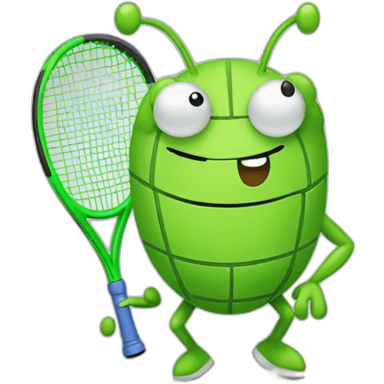 Green cute kawaii bug playing tennis emoji