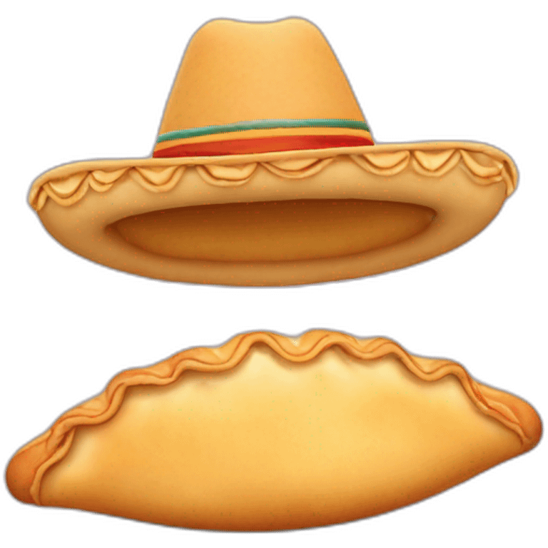 Empanada con ojos manos y pies con un sombrero emoji