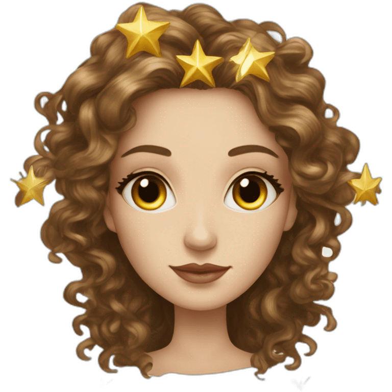 tarot card with a white young elegant woman with long brown curls and a golden star  emoji