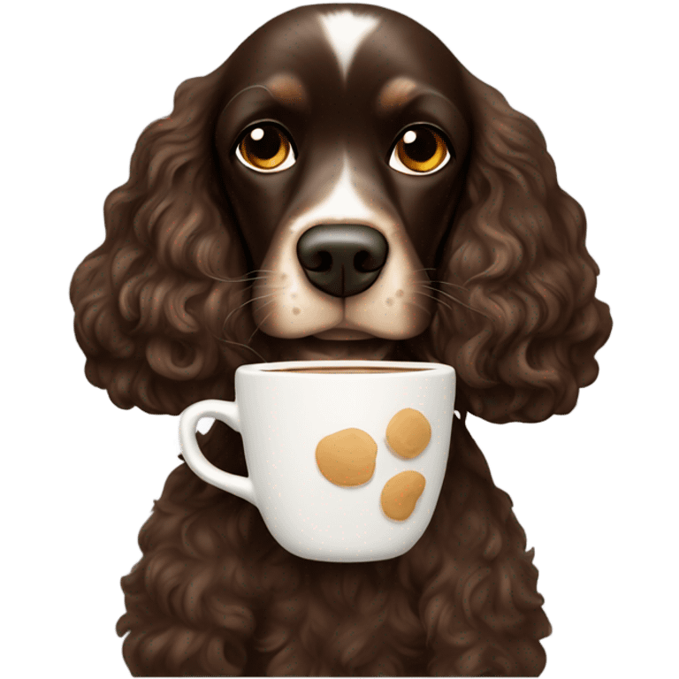 Black cocker spaniel drinking capucino emoji