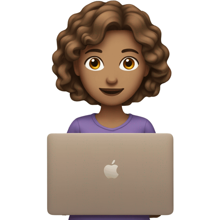 woman brown long wavy hair brown eyes and white skin with macbook emoji