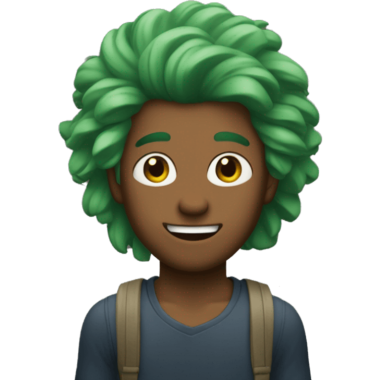 man with green hair and brown skin. He should look like friendly tree as a human emoji