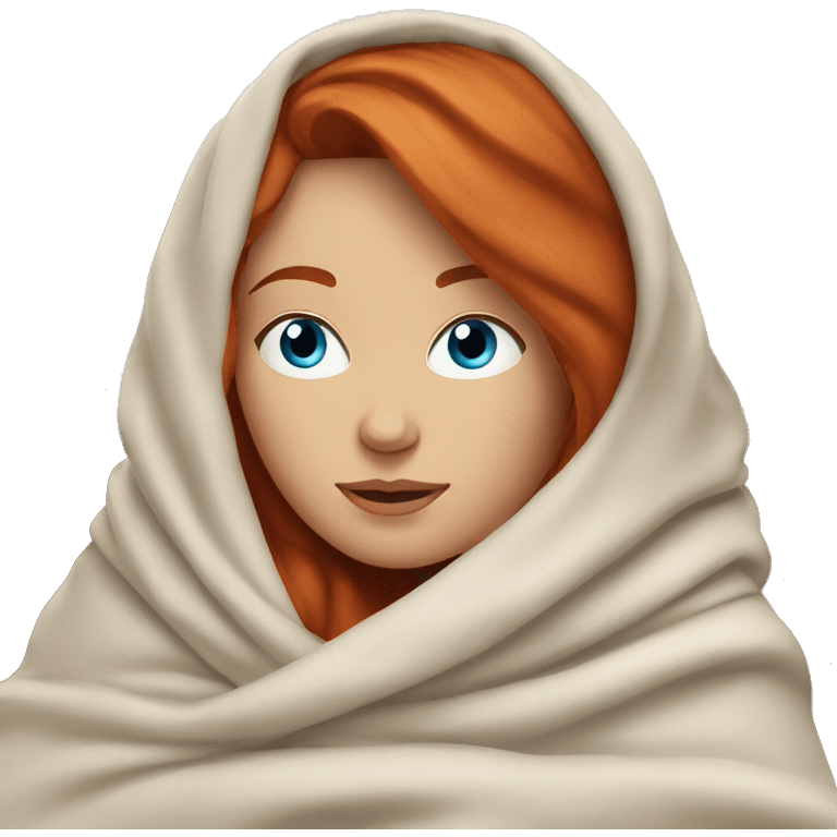 Relaxing redhead woman blue eyes wrapped in a blanket emoji