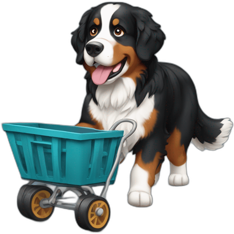 Bernese mountain dog hiking pulling a cart emoji