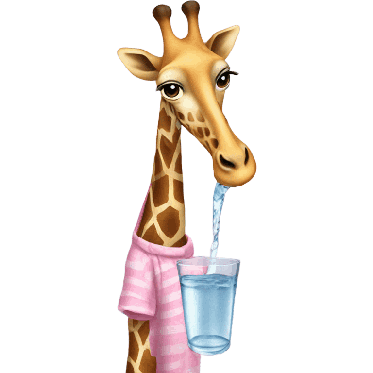 Giraffe drinking water wearing pink pjs emoji