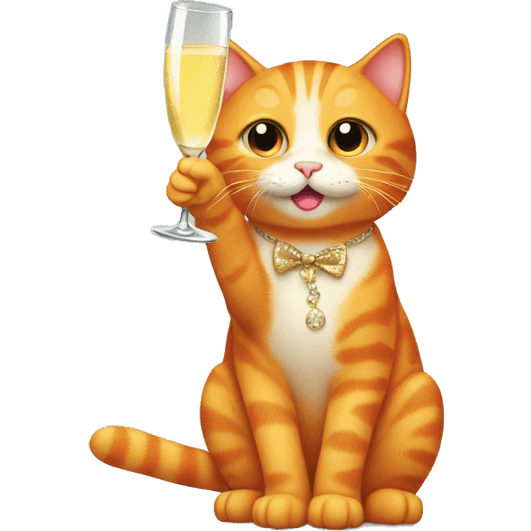 Orange cat holding champagne emoji