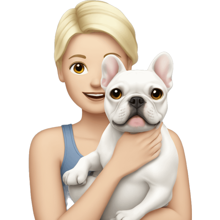 white Woman holding white French bulldog emoji