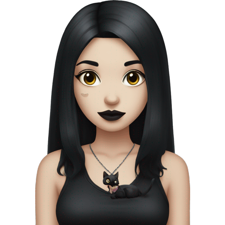 goth girl, black hair, with a black cat emoji