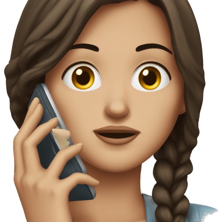 Beautiful Brunette Woman talking on her cellphone crying emoji