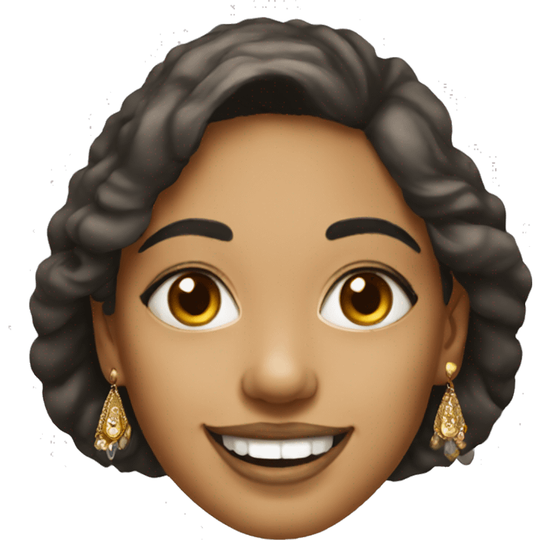 smiling female  portrait with jewelry  painted in a samosa  emoji