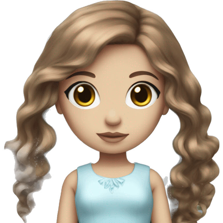 ocean blue doll eyes, brown hair, feminine, girl, angelic  emoji