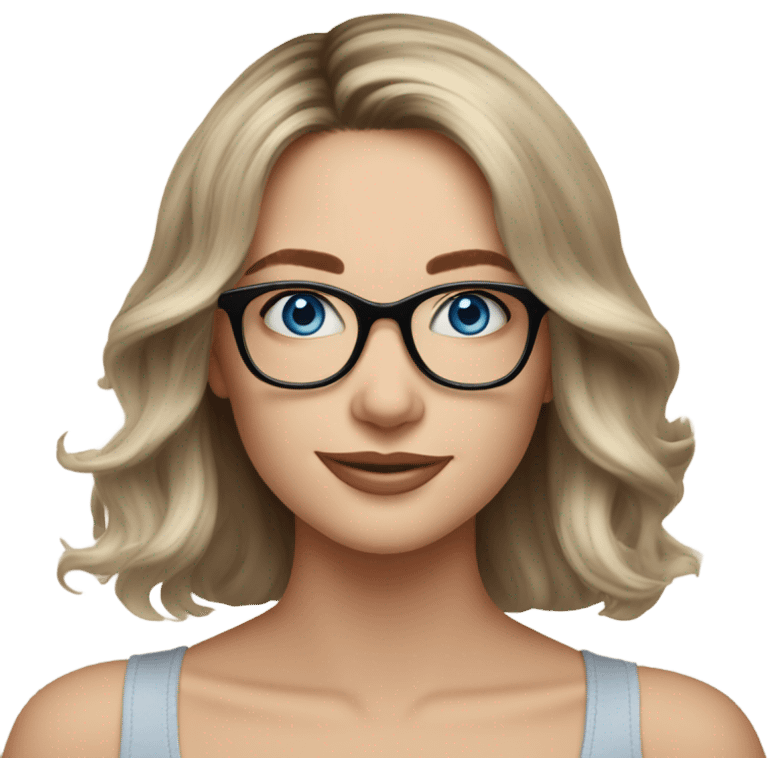 Shoulder length Balayage pale model lady with glasses and blue eyes happy  emoji