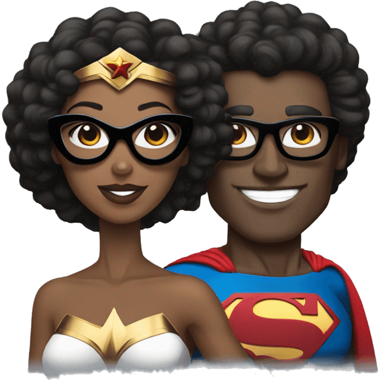 afro wonderwoman with white superman with glasses emoji