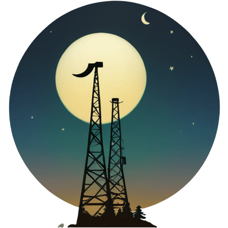 Pine trees with crescent moon beside  oil derrick emoji