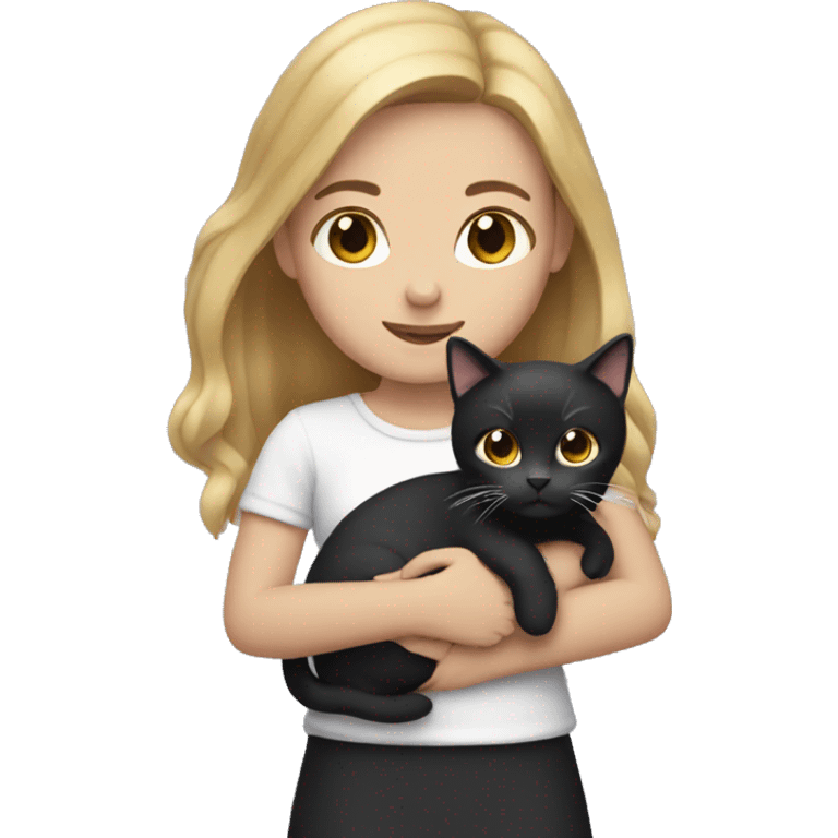 girl with a black and white cat in her hands emoji