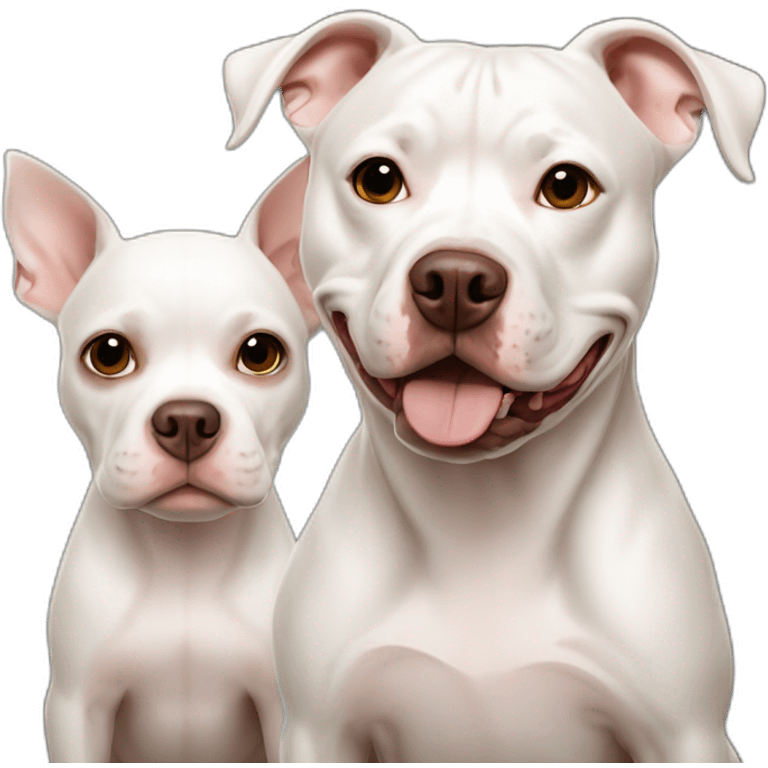 White pitbull dog with two brown chihuauas emoji