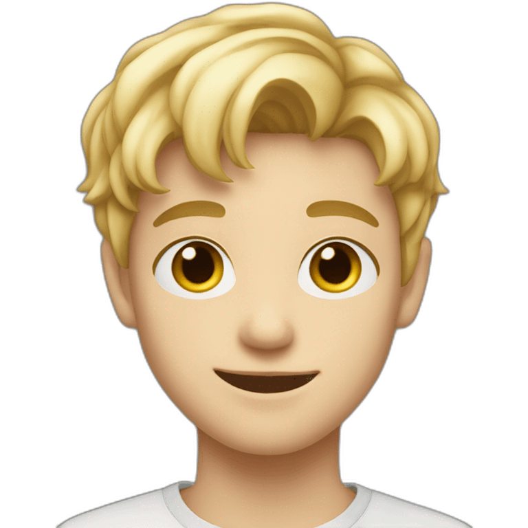 Blonde teen boy with medium short hair,having heart eyes looking to the camera emoji