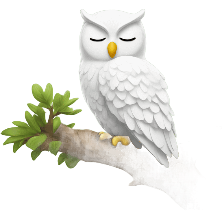 Snoozing white owl on a tree emoji