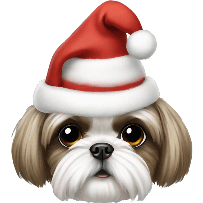 Shih tzu with a Christmas hat emoji