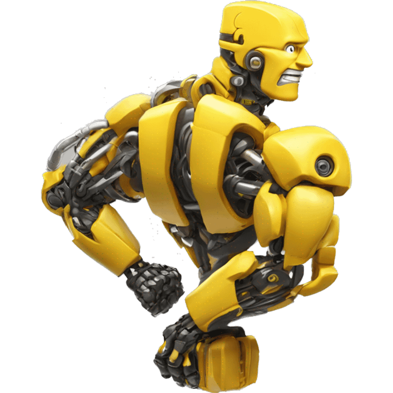 Flexing yellow mechanical cyborg bicep with shocks attached to arm emoji