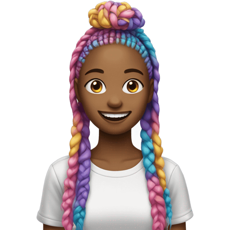 Girl with grillz and colorful box braids  emoji